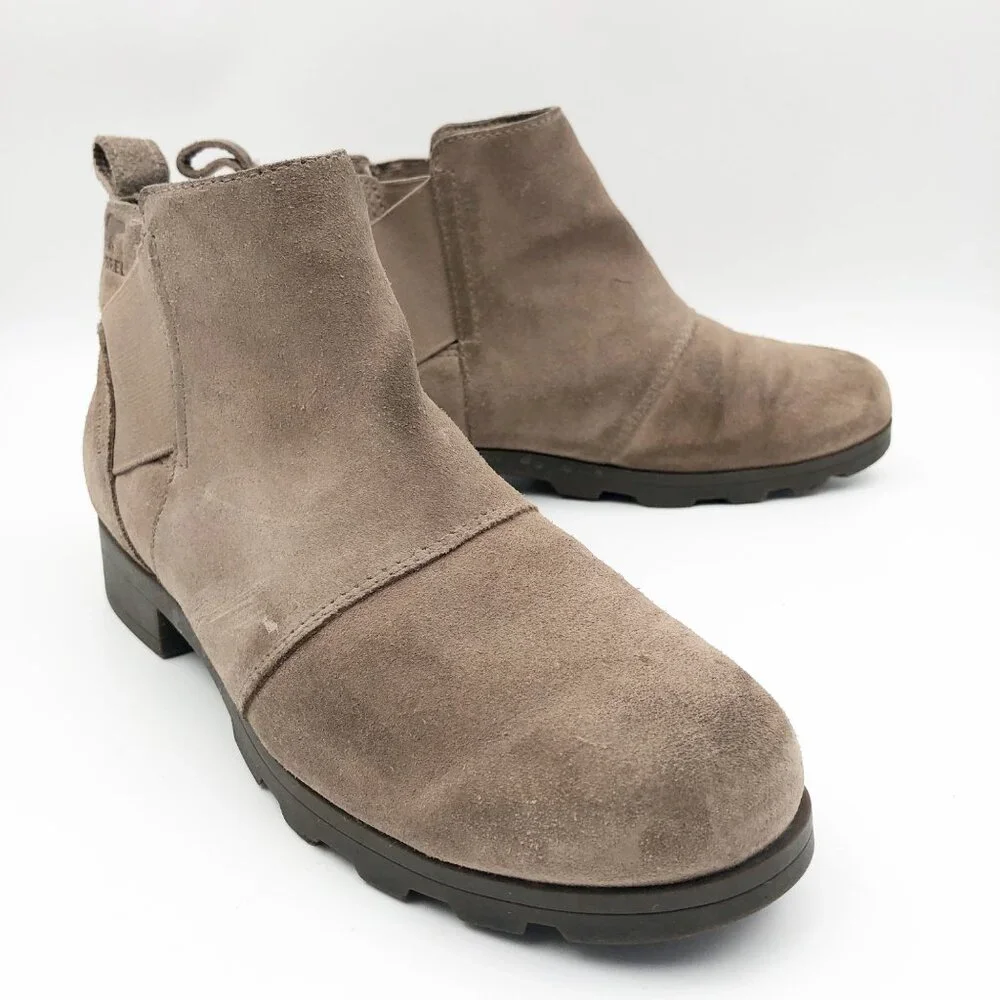 SOREL Boots Womens 6 Emelie Tan Suede Chelsea Ankle Boot Waterproof or Youth 5